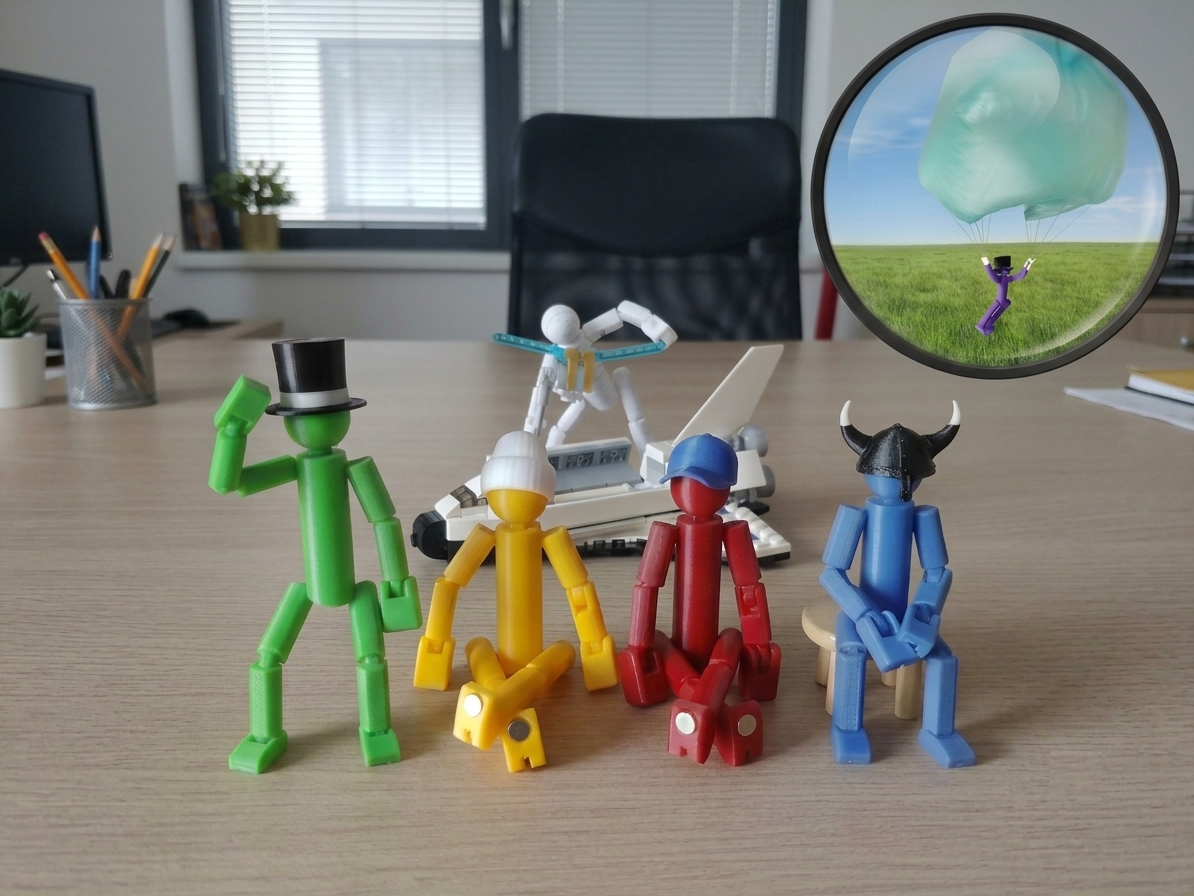 Blank Articulated Stickman Figurine  (w Magnets)