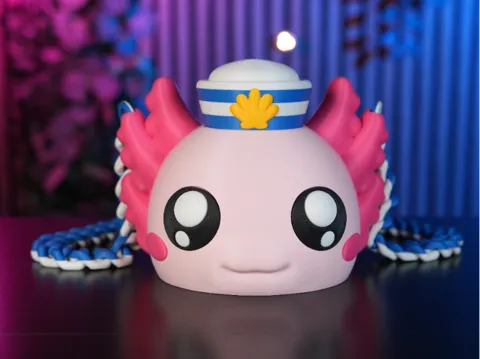 Letrero o emblema decorativo: Axolotl Bag with Sailor Hat — referencia de MakerWorld