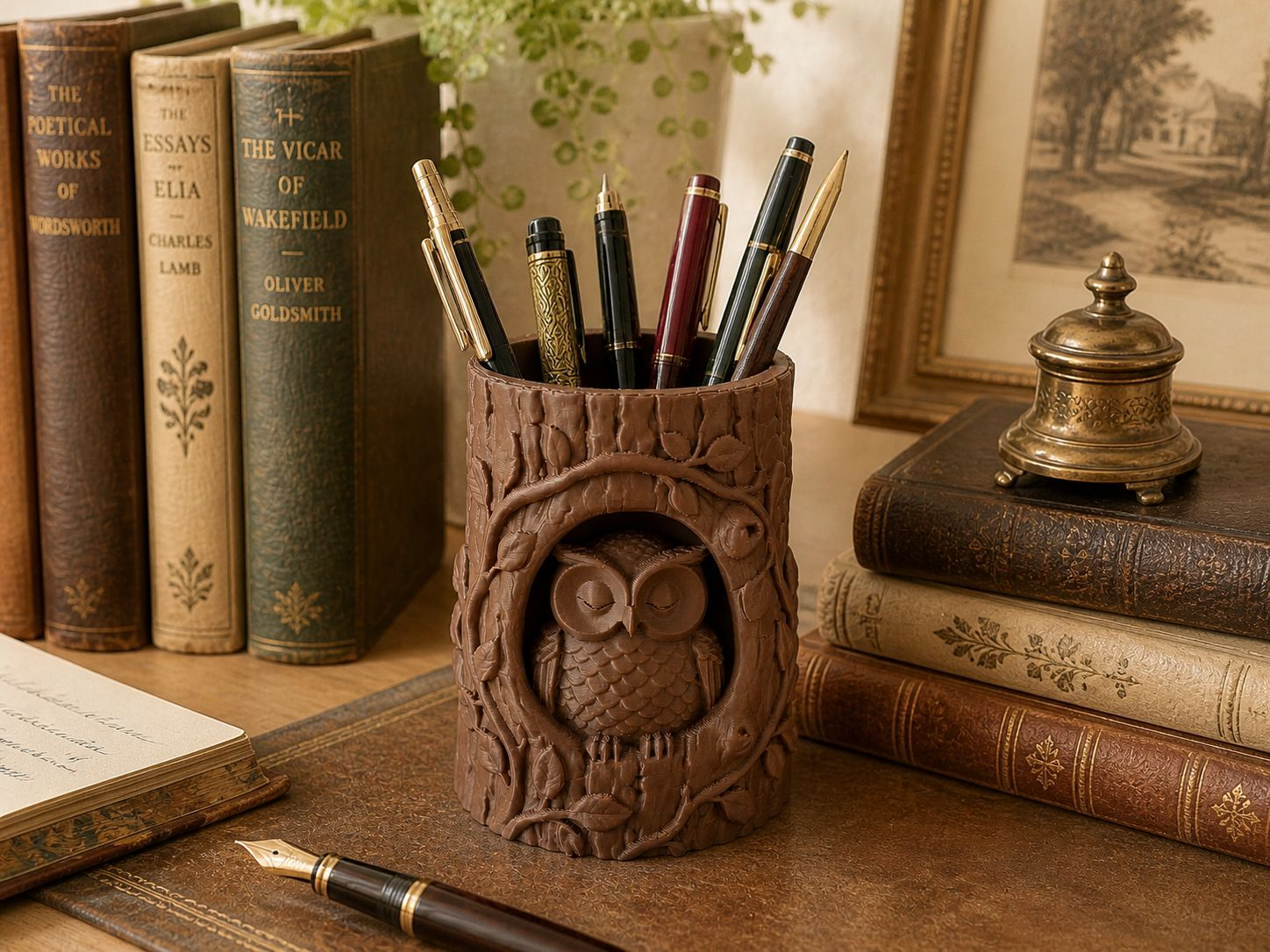 Owl Tree Stump Pen Holder  Planter – Cute Forest