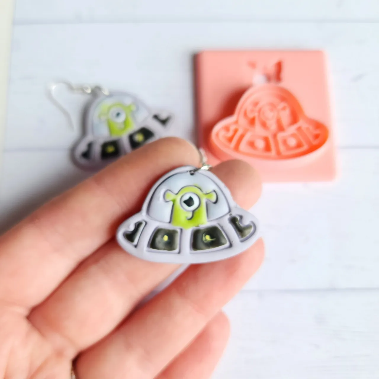 Alien in Spaceship/UFO Polymer Clay Earring Cutter view 2