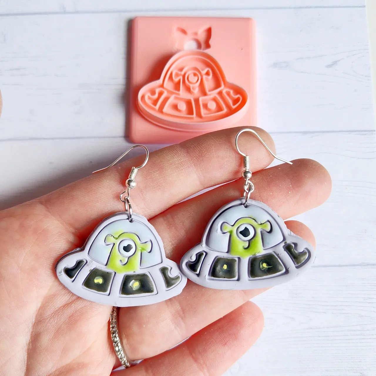 Alien in Spaceship/UFO Polymer Clay Earring Cutter view 3