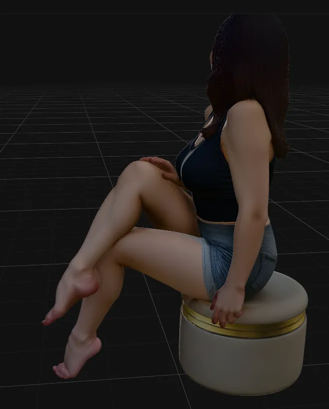 girl on padded stool view 2