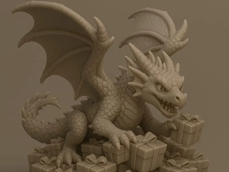 Festive Dragon Guardian - Christmas Gift Pile