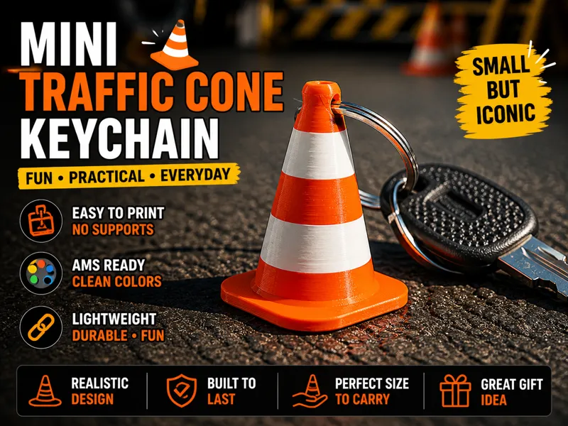 Mini Traffic Cone Keychain | No Supports