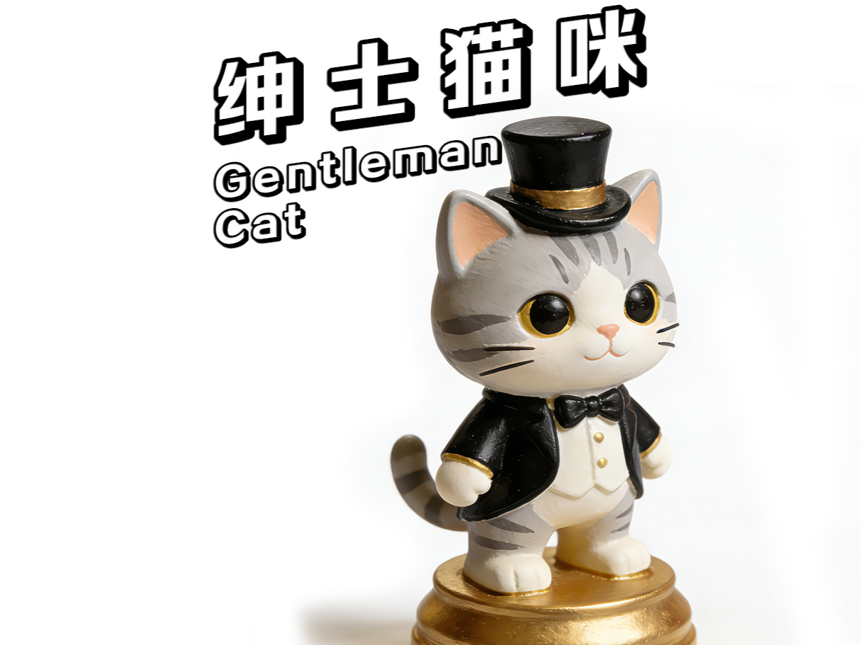 礼帽美短猫棋｜软萌绅士风摆件