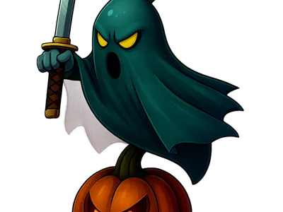 Anime Ghost with Sword on Pumpkin