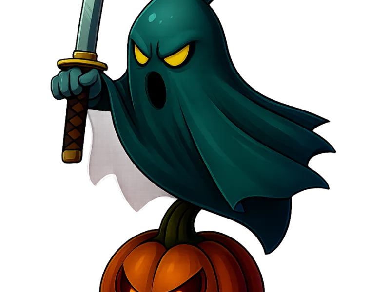 Anime Ghost with Sword on Pumpkin