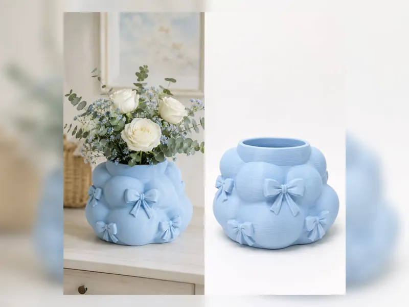 Blue Bow Bubble Vase