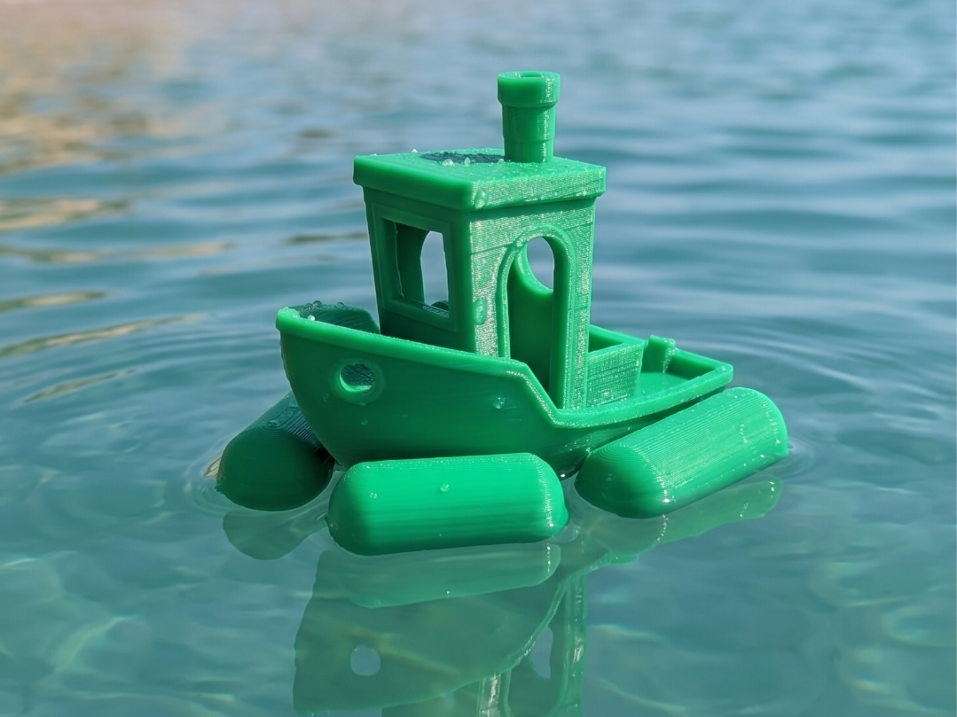 Floating 3D Benchy with pontoon outriggers