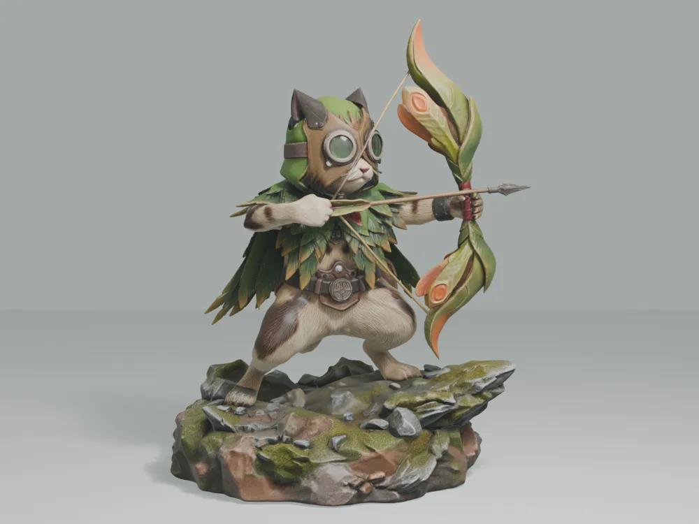 Escenografía en miniatura: Palico Pukei Set + Bow - MH Diorama #018P. Referencia del modelo original.