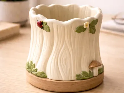 Tree trunk pen holder