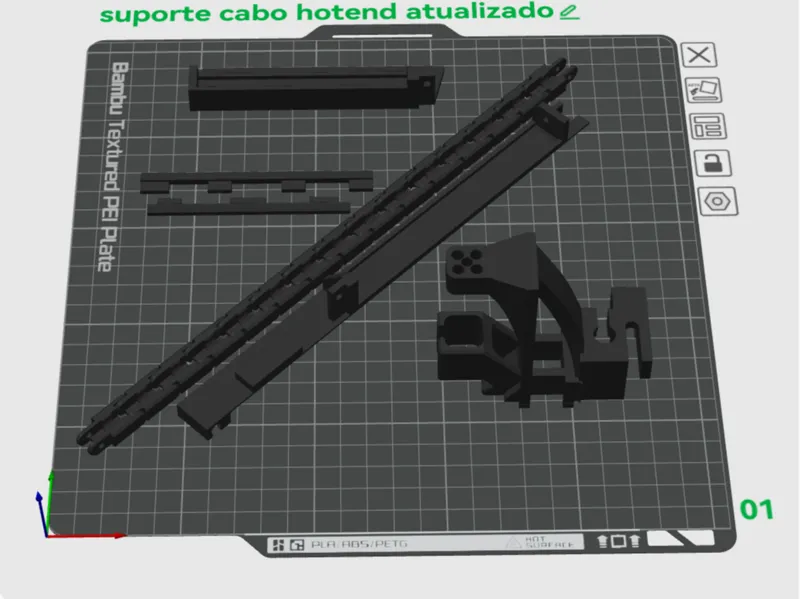 Suporte PTFE + corrente e suporte para cabo Hotend