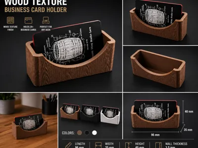 Business Card Holder – Wood Texture Desk Organizer