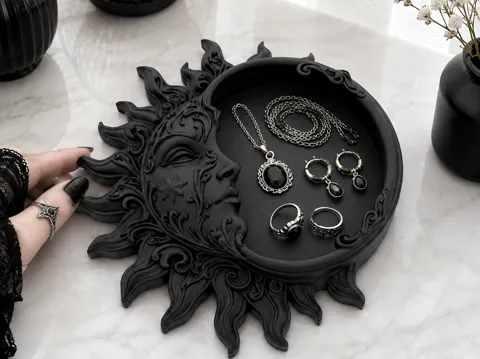 Organizador: Goth Celestial Sun Face Jewelry Organizer Tray — referencia de MakerWorld