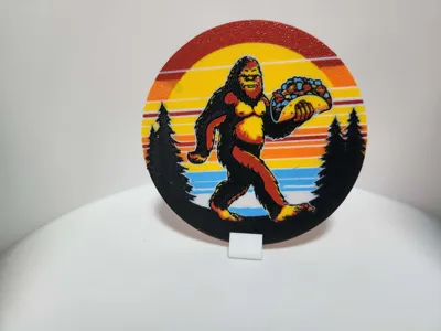 Bigfoot eating taco coaster