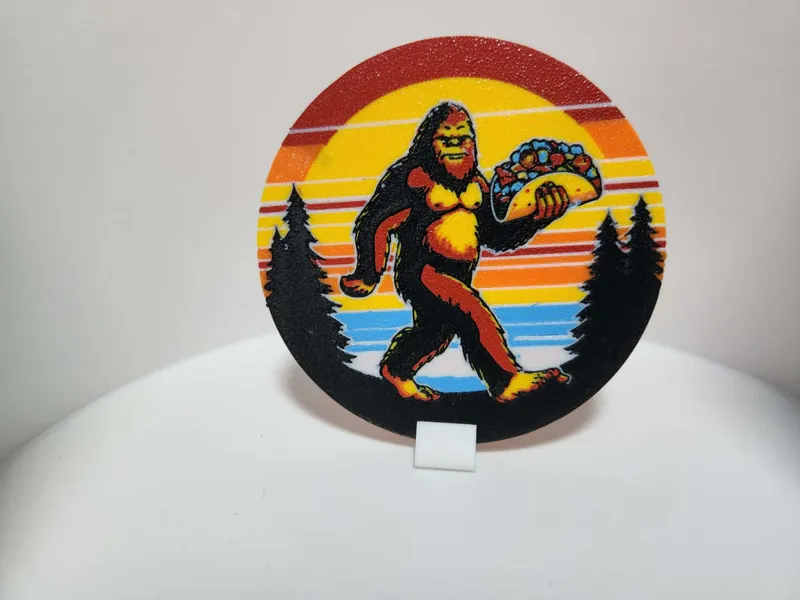 Bigfoot eating taco coaster