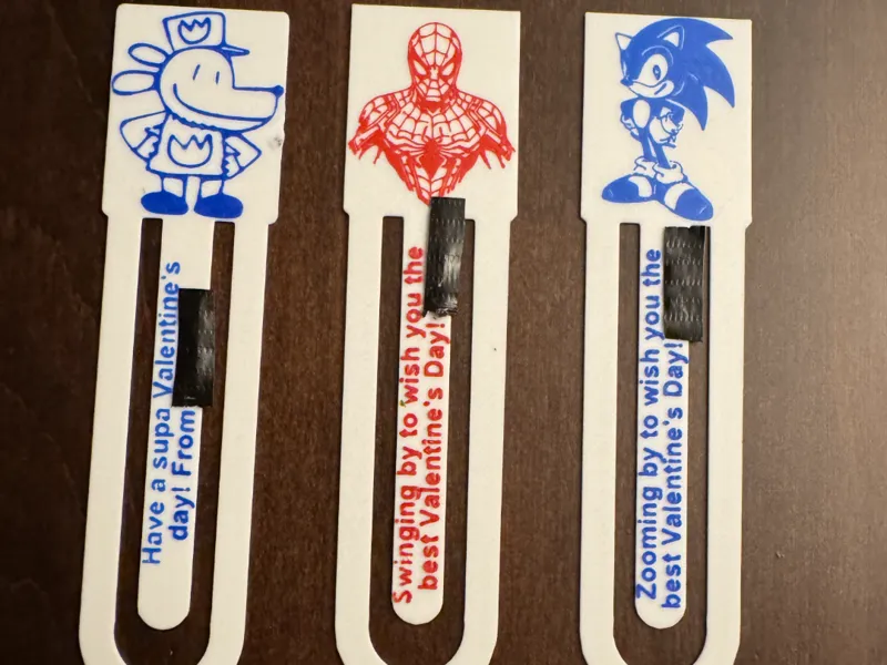 Sonic, Dogman & Spiderman Valentine's Bookmarks