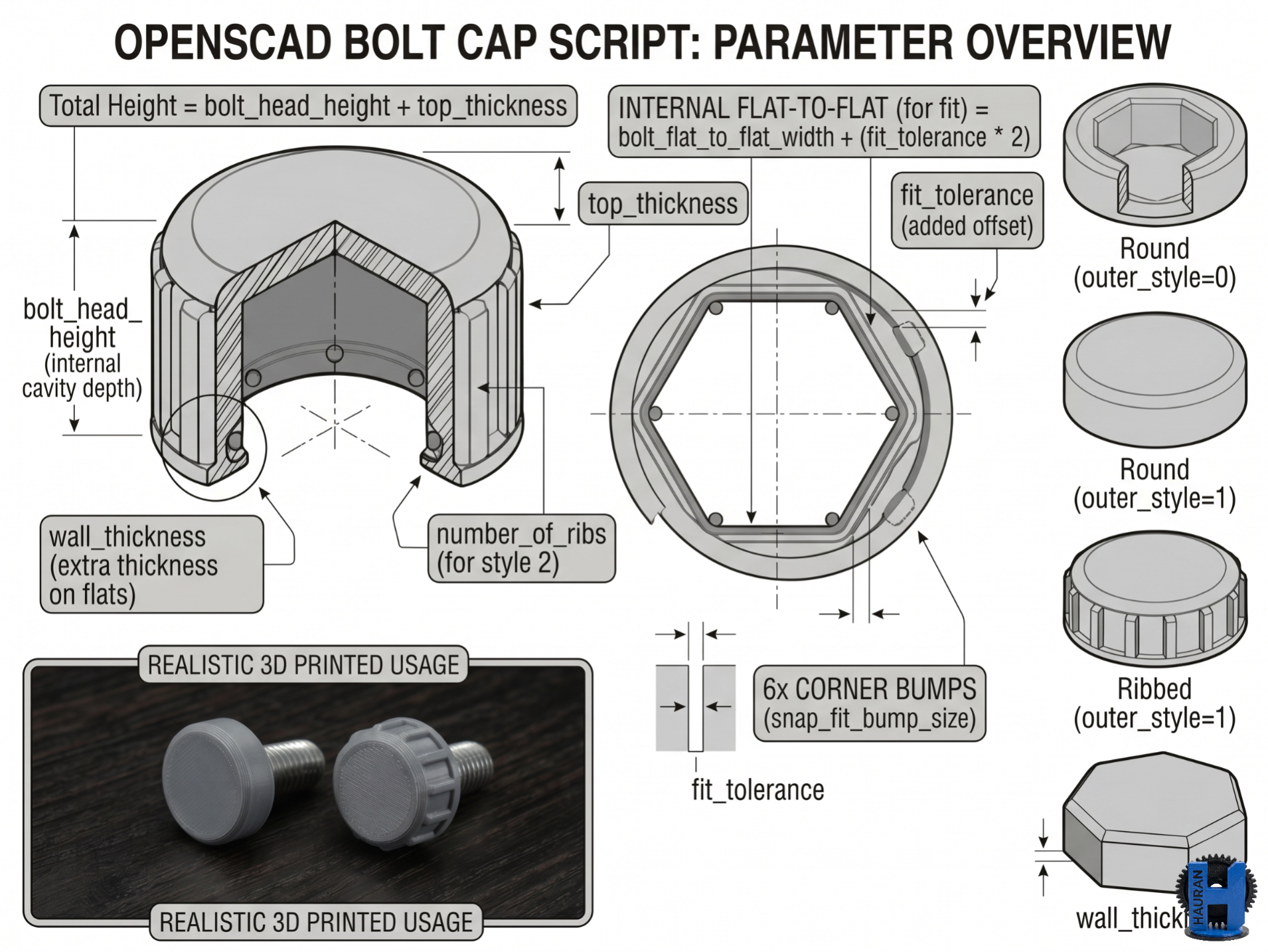 Bolt Caps: Custom Ribbed/Hex/Round Styles Snap-Fit