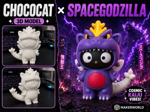 Modelo para impresión 3D: Chococat SpaceGodzilla – Cute Cosmic Kaiju — referencia de MakerWorld