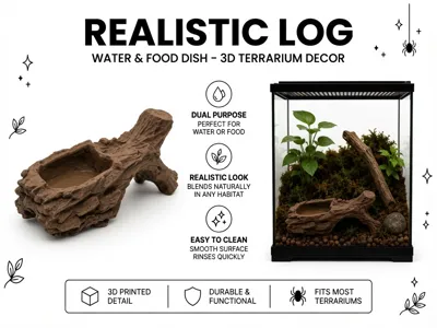 Realistic Log Water & Food Dish