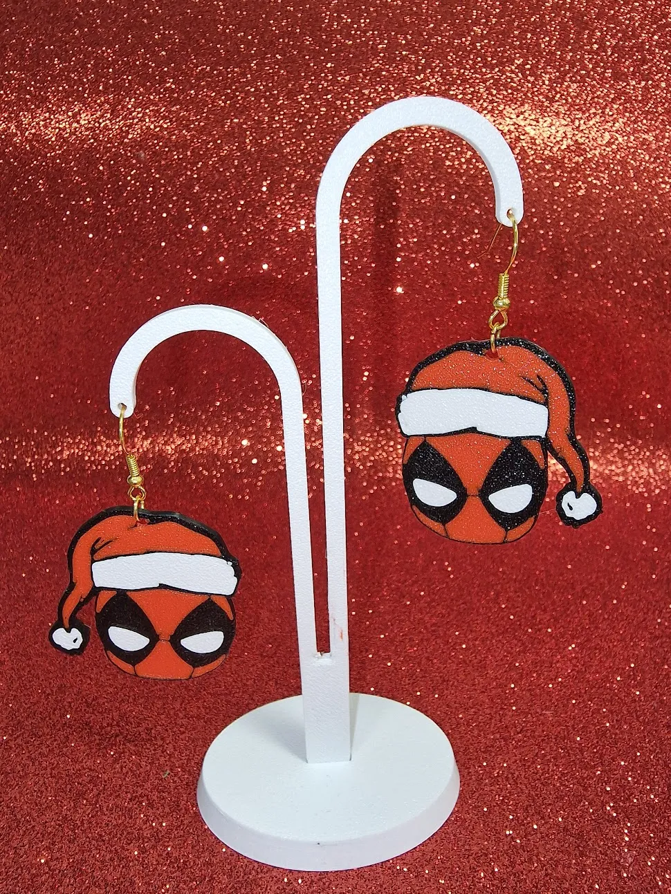 Santa Deadpool earrings view 3