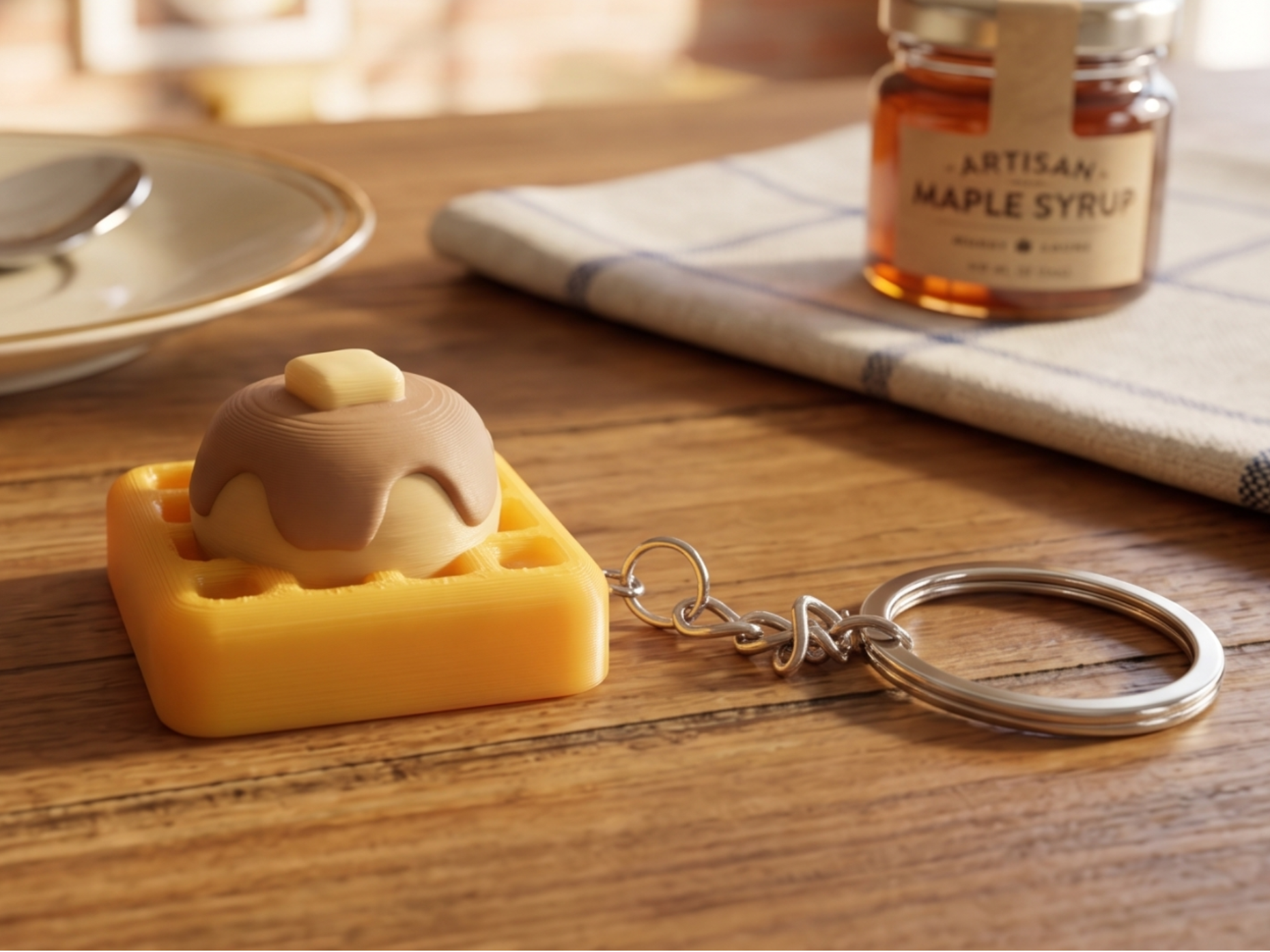 Kawaii Waffle Pudding Keychain