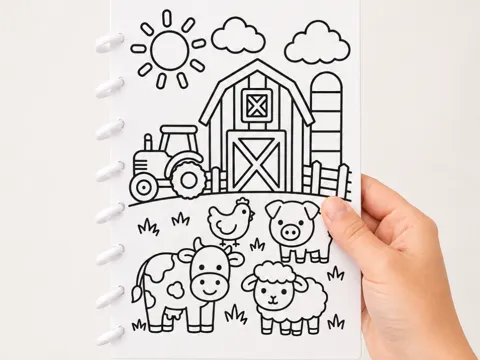Letrero o emblema decorativo: Farm Coloring Disk Bound Notebook | A5 Journal — referencia de MakerWorld