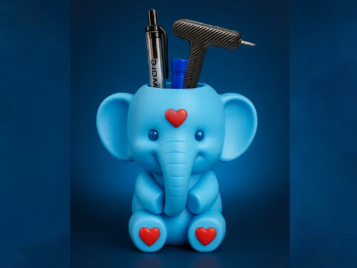 Cute Elephant Pen Holder with Hearts
