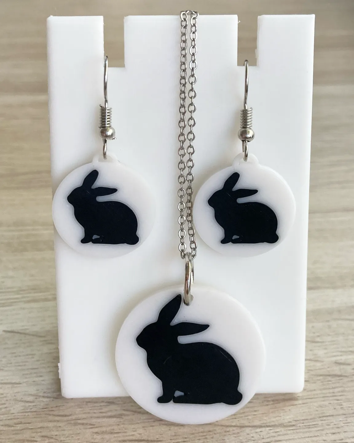 Rabbit earrings and pendant view 2
