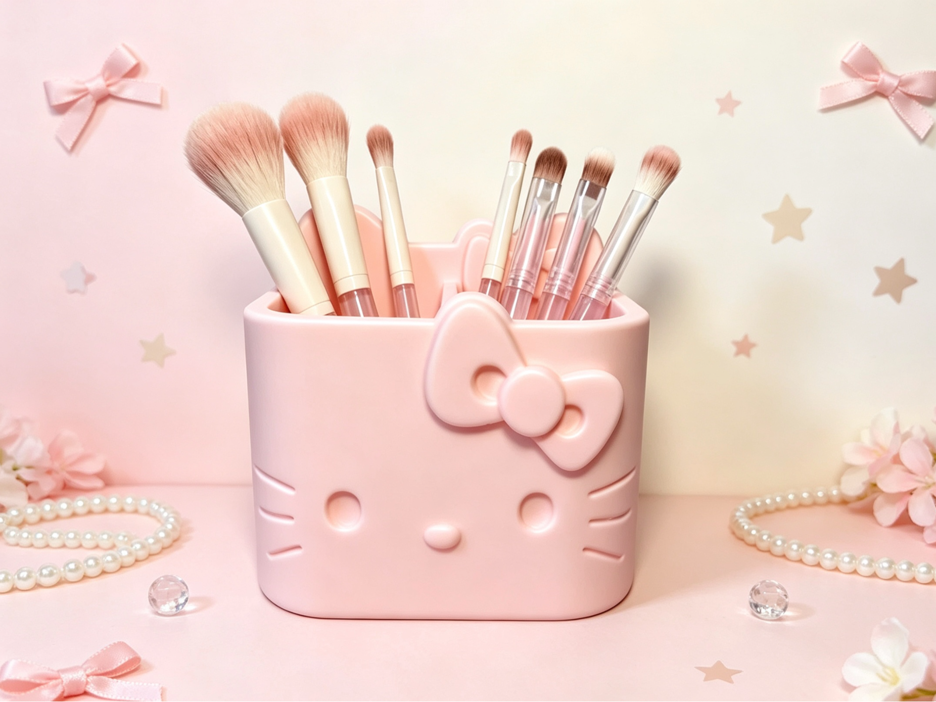 Hello Kitty双格收纳桶 笔筒 化妆刷桶 - 1