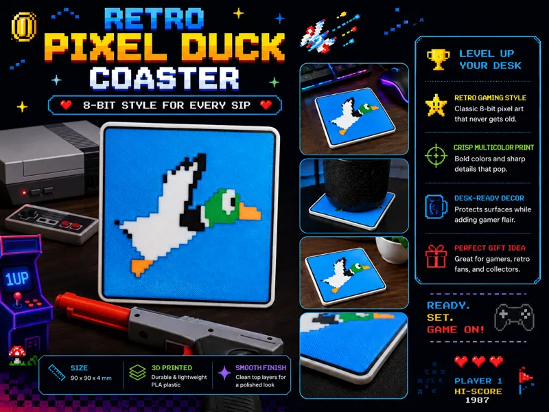 Retro Pixel Duck Coaster