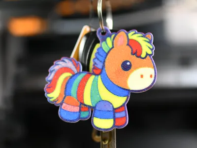 Four-Color Sunshine Rainbow Little Yellow Horse Keychain & Fridge Magnet