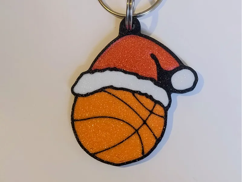 Basketball with Santa Hat Christmas Keychain