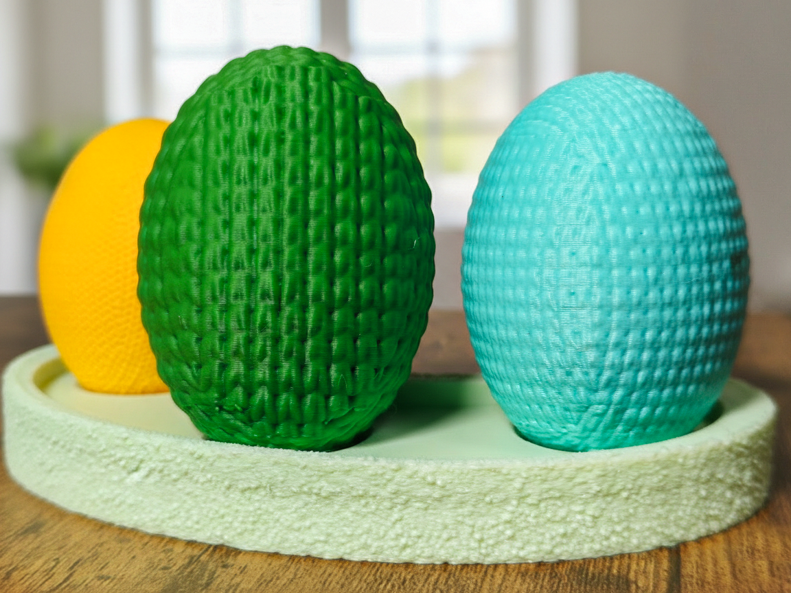 Cozy Knitted Easter Eggs Set with Textured Stand