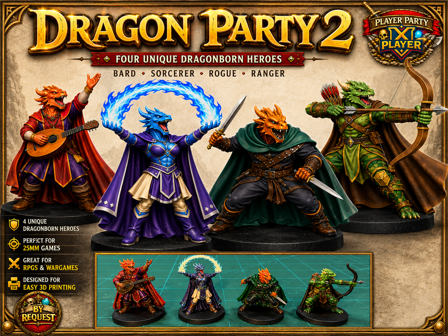 Dragonborn Party2: Bard Sor Rogue Rang DnD PF Mini