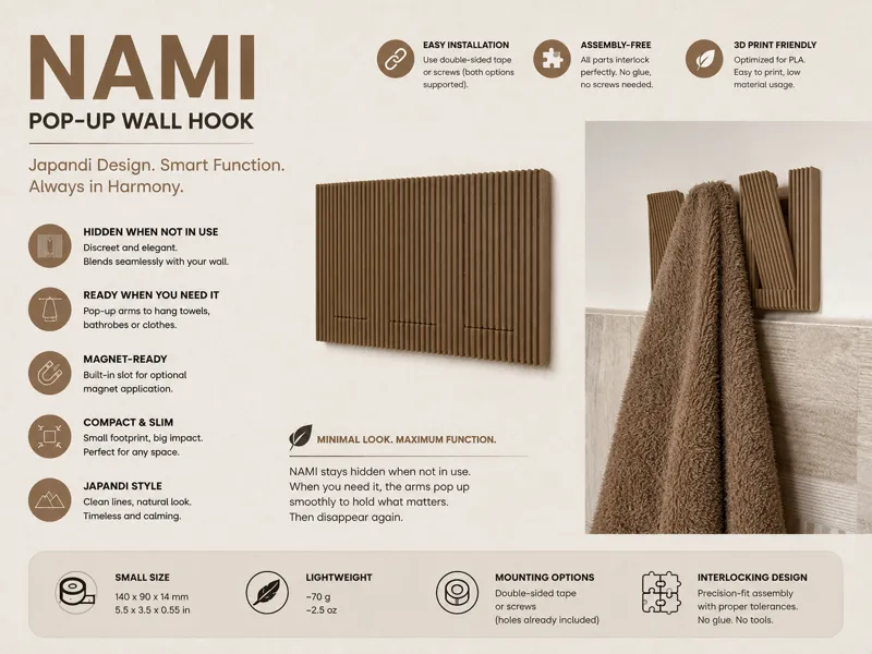 NAMI – Japandi Hidden Pop-Up Wall Hook