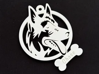 Christmas Bauble Alsatian Dog : Engraved Bone