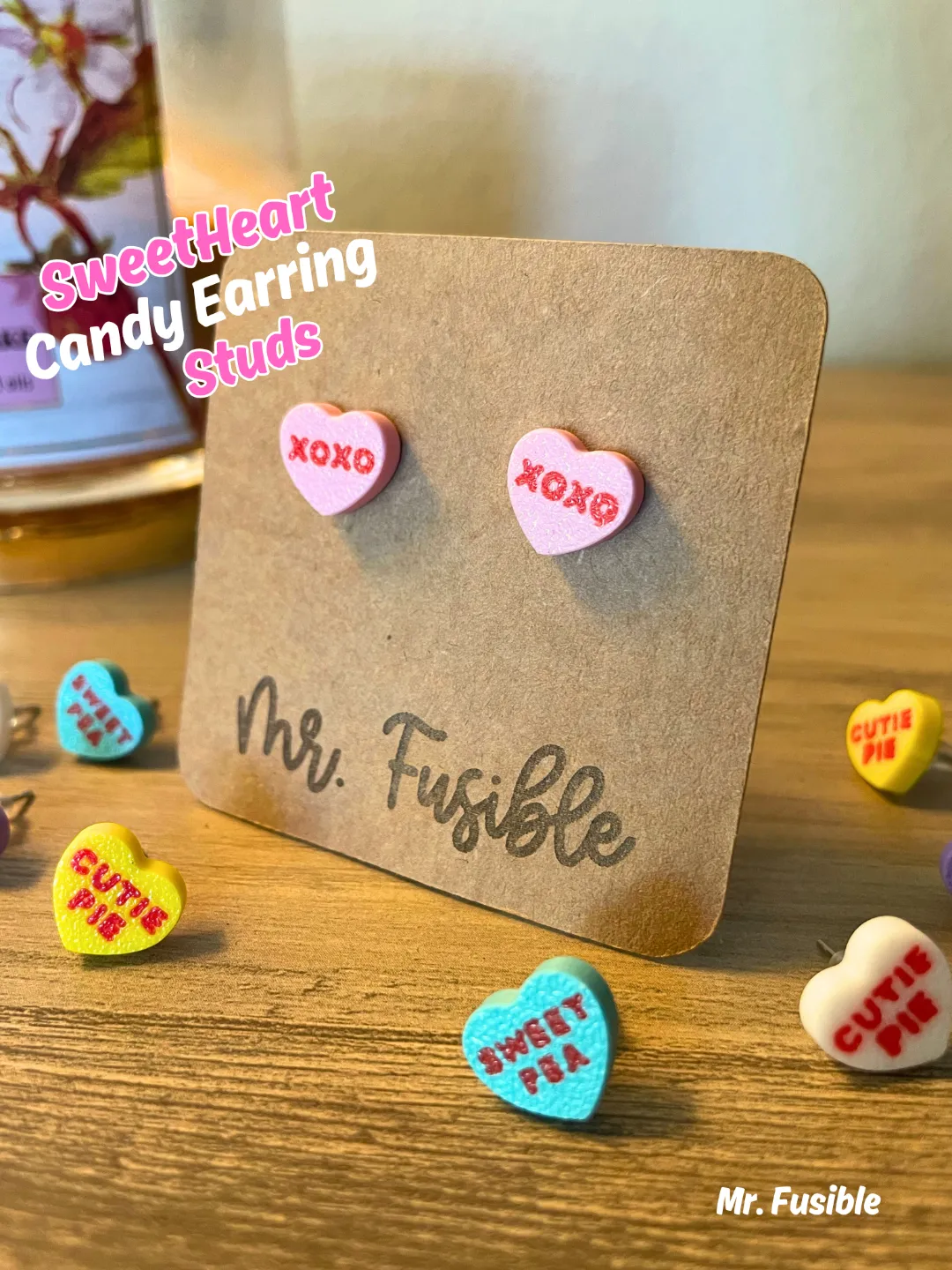 Valentines Sweetheart Candy Heart Earrings Studs view 2
