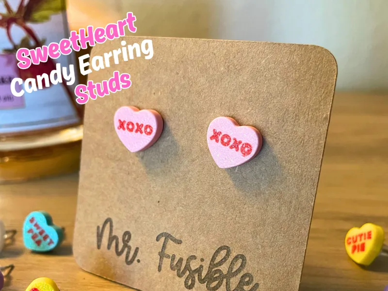 Valentines Sweetheart Candy Heart Earrings Studs