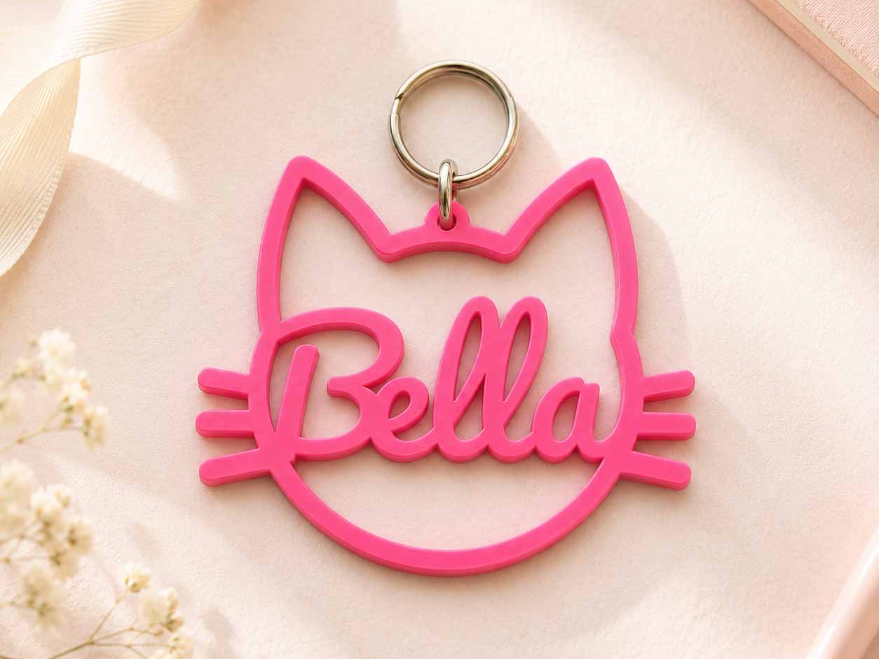 Cat head tag with name Bella