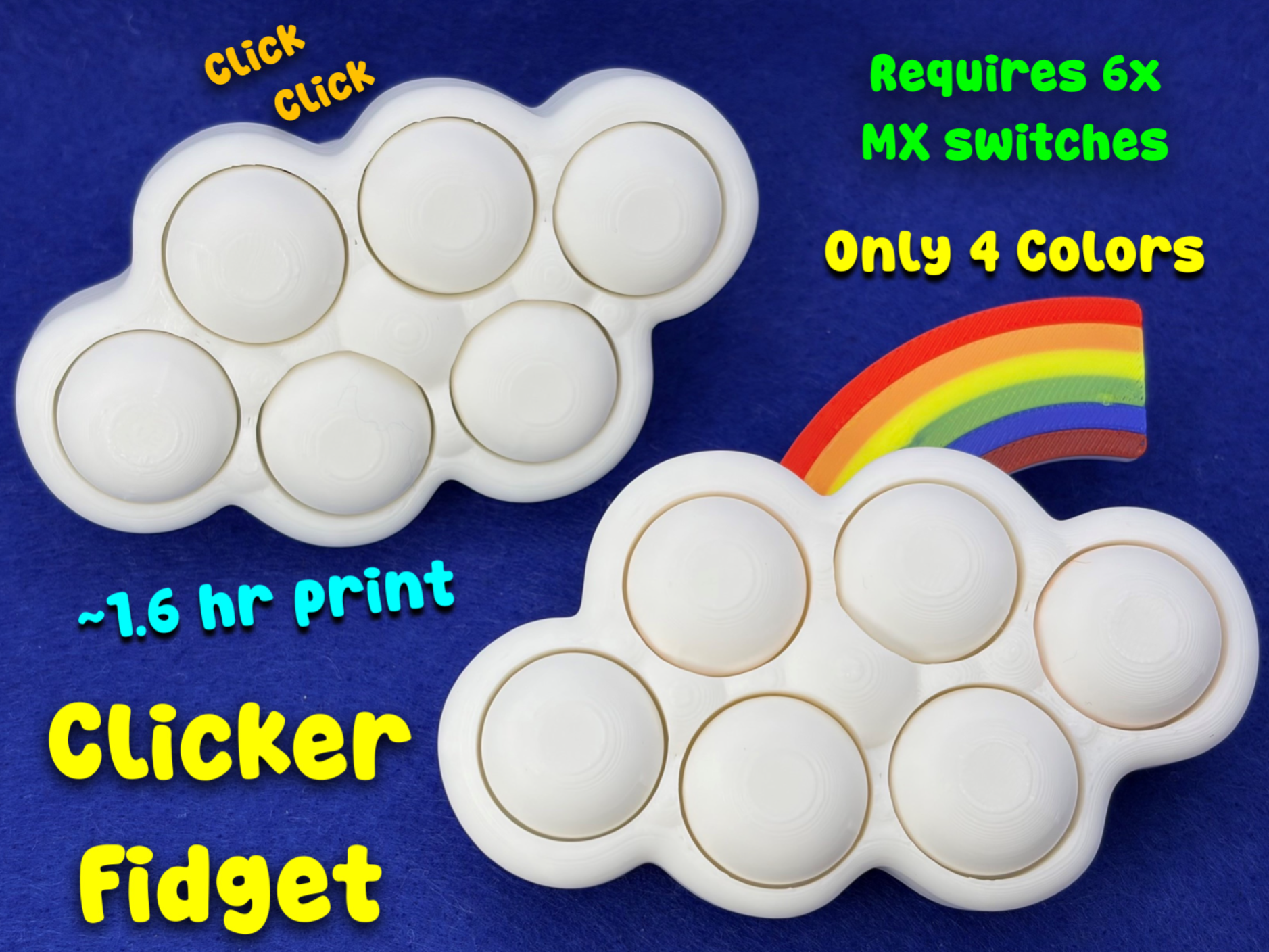 Cloud + Rainbow Clicker Fidget Toy (6x MX switch)