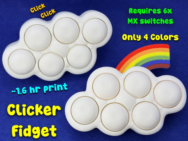 Cloud + Rainbow Clicker Fidget Toy (6x MX switch)
