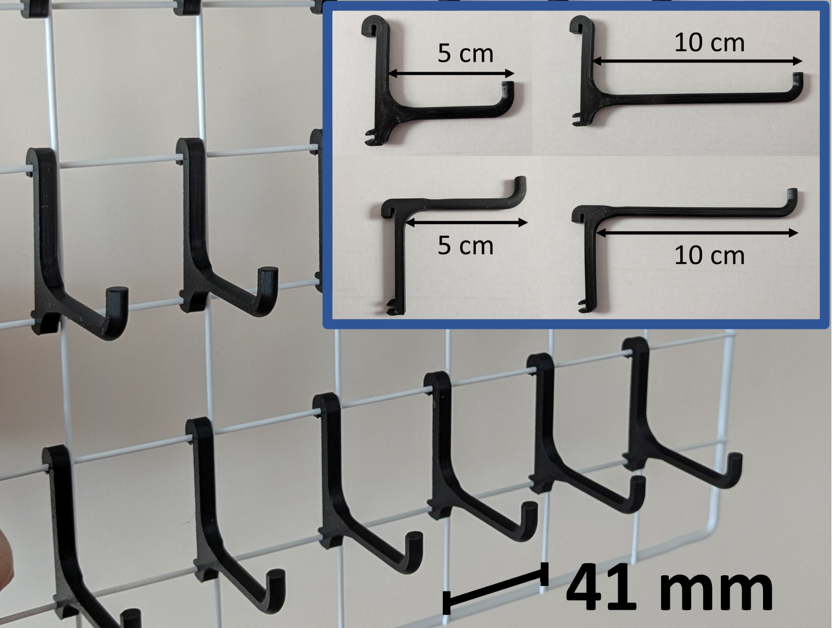 Grid Wall Hooks for 1.8 mm dia 41 mm grid distance