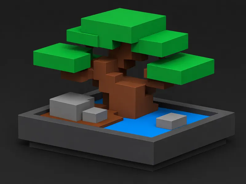 Minimalist Cubic Bonsai Tree (Minecraft Style)