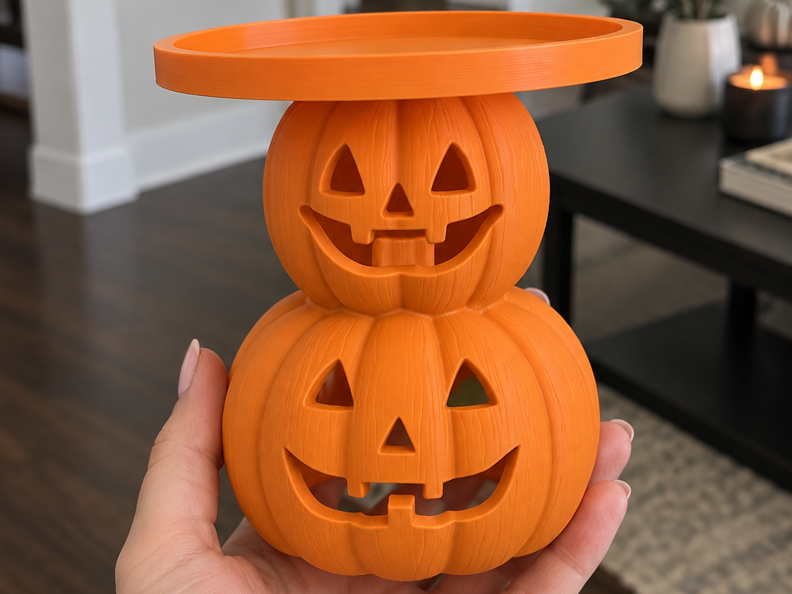 Stacked Pumpkin Candle Holder Tray - 1