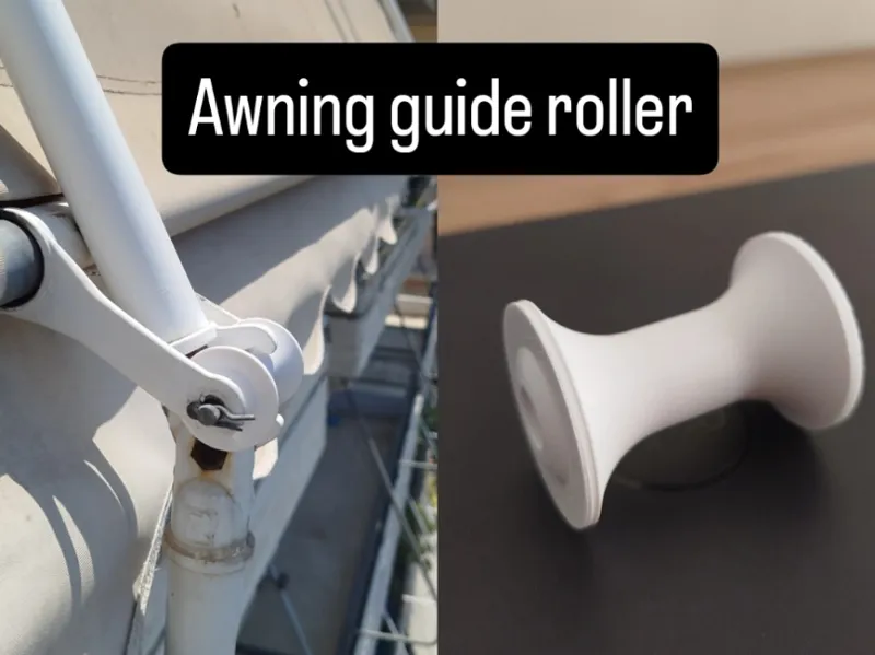 Sliding awning guide roller for arm support