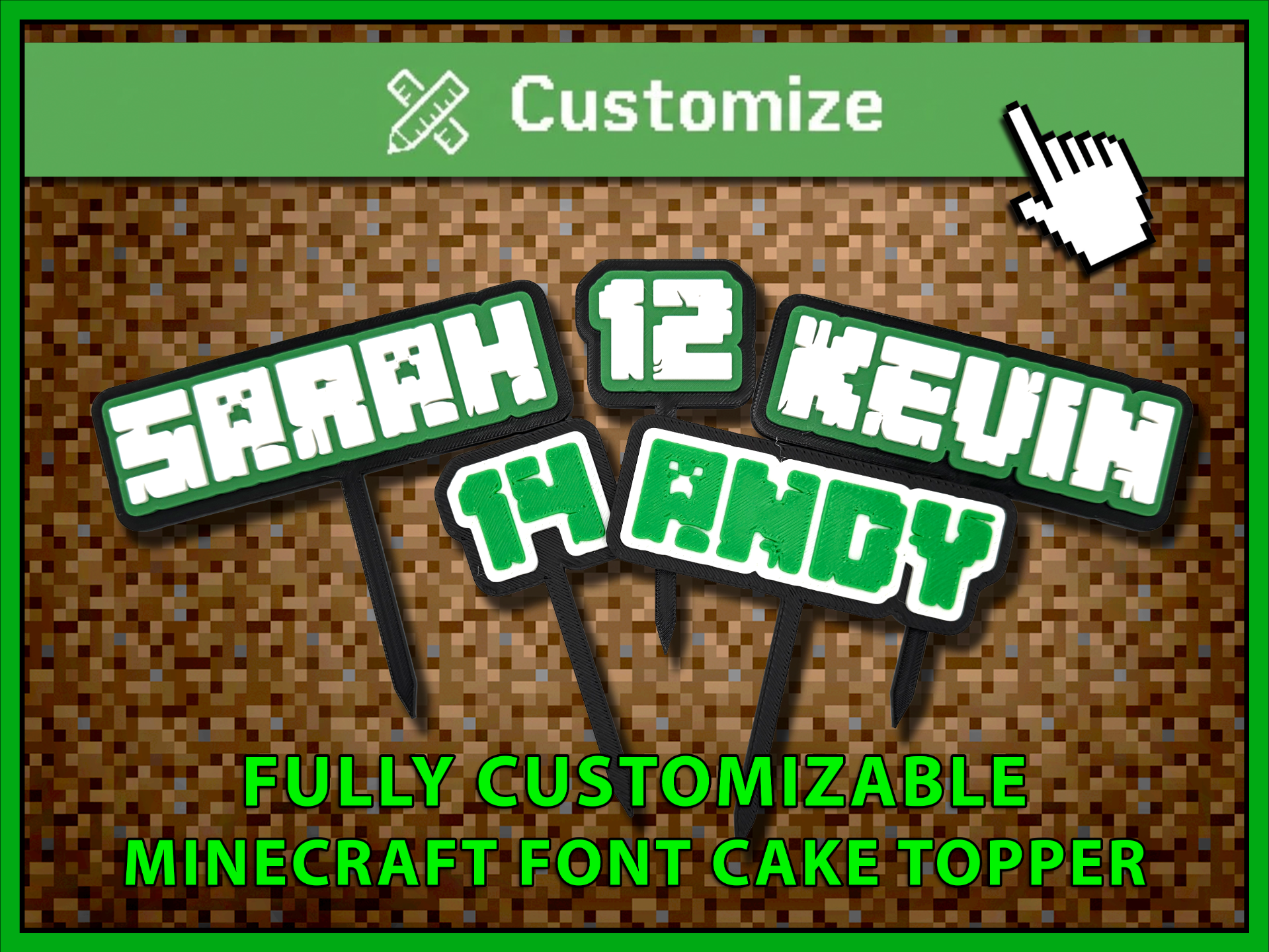 Fully Customizable Minecraft Cake Topper
