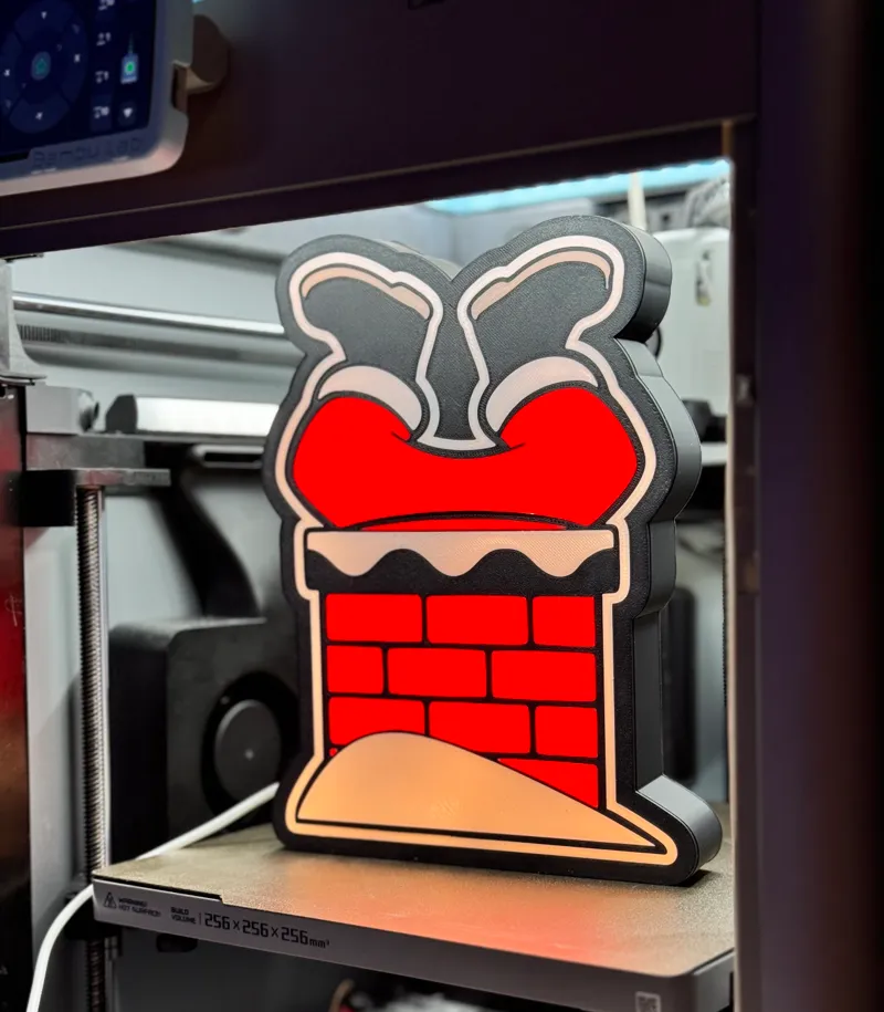 Santa Stuck In The Chimney LED Light Box