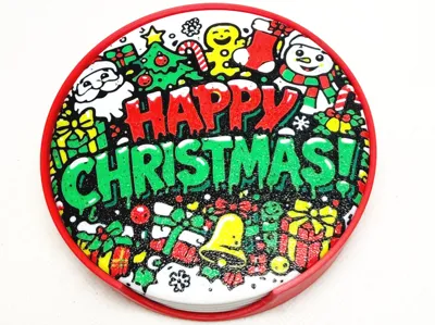 6Colour Happy Christmas Coasters and holder.