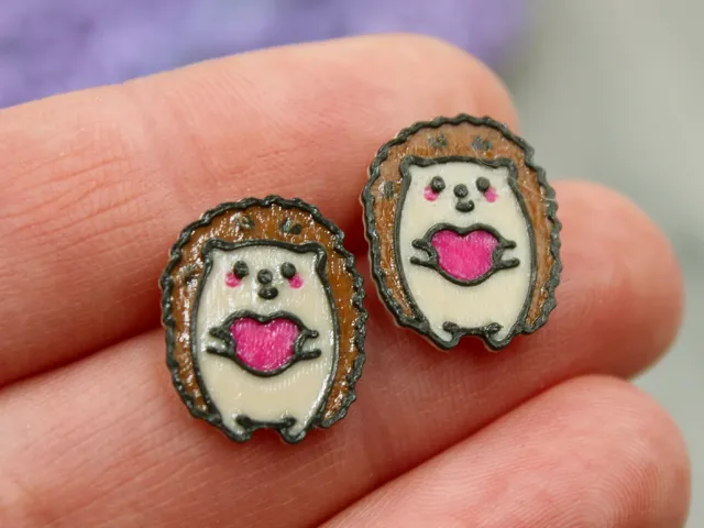 Cute Hedgehog Holding a Heart Earrings
